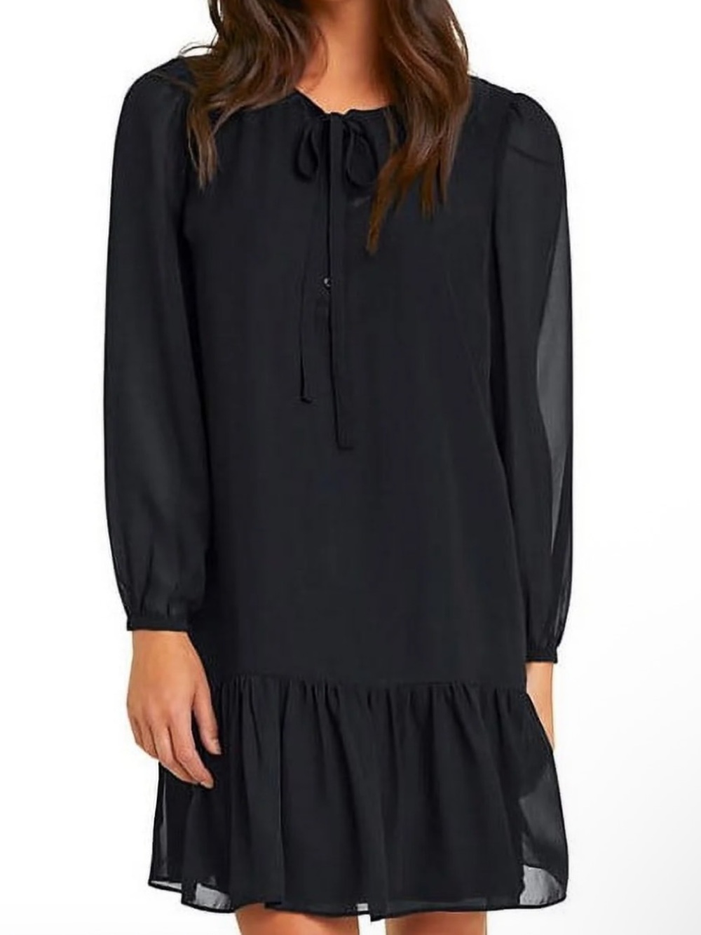 NWT Draper James black sheer sleeve ruffle detail dress